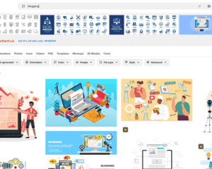 Search example on Freepik showing illustration results for "blogging"
